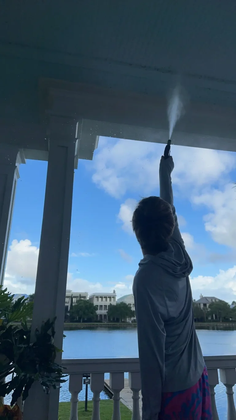 Cleaning a porch ceiling