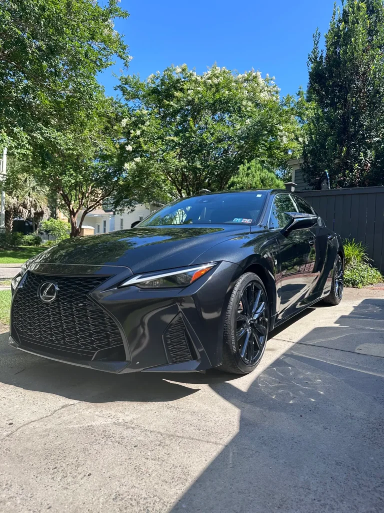 Black Lexus IS with glossy finish after detailing