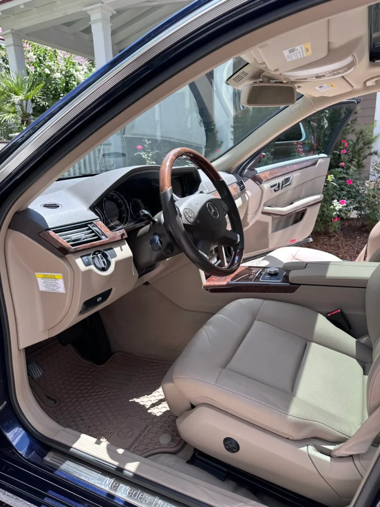 Clean tan leather interior after detailing