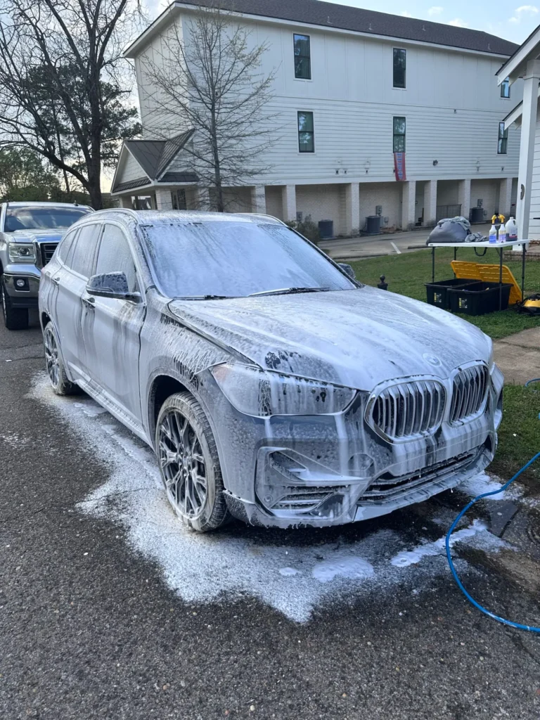 BMW covered in foam