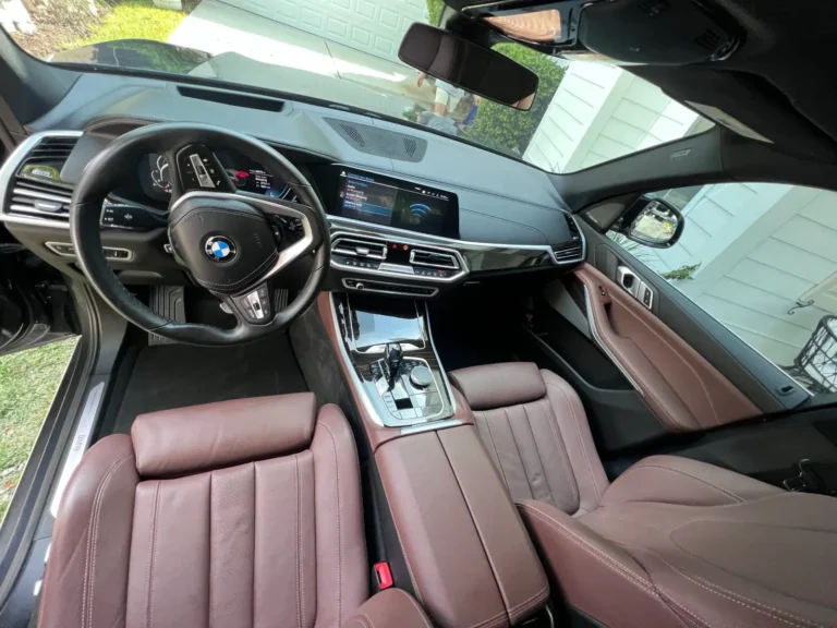 BMW interior with brown leather after detailing