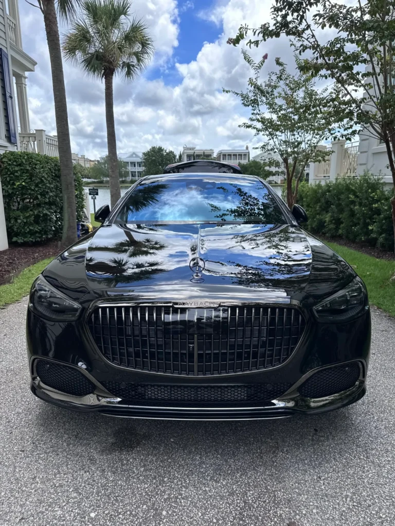 Black Mercedes-Benz front after detailing