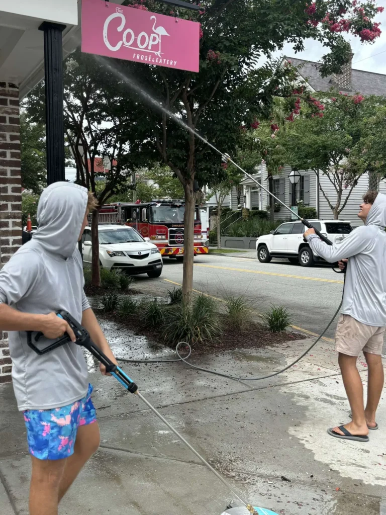 Commercial sidewalk pressure washing