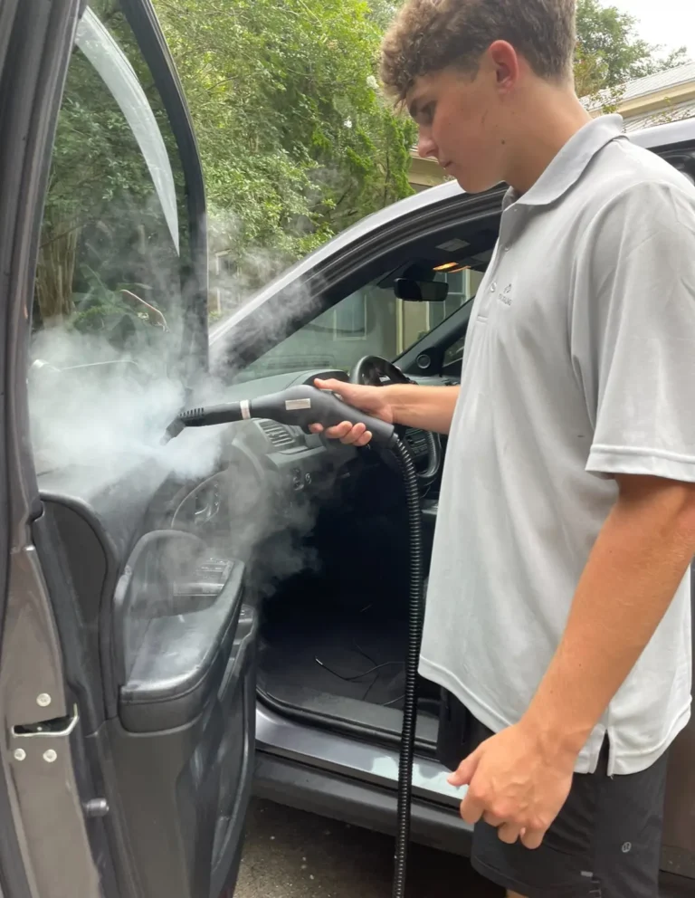Steam cleaning a car door