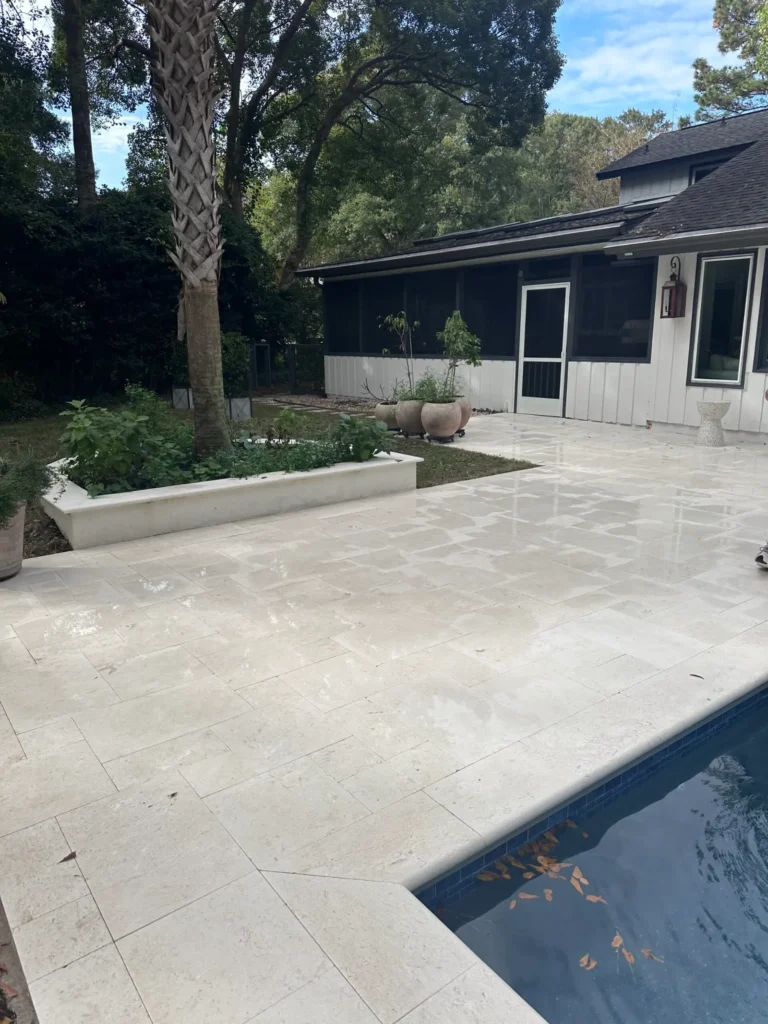 Concrete patio after pressure washing